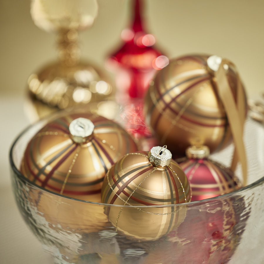 Plaid Metallic Glass Ball Ornament - Gold