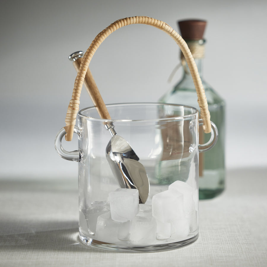 Byblos Glass Ice Bucket/Cooler w/Rattan Handle