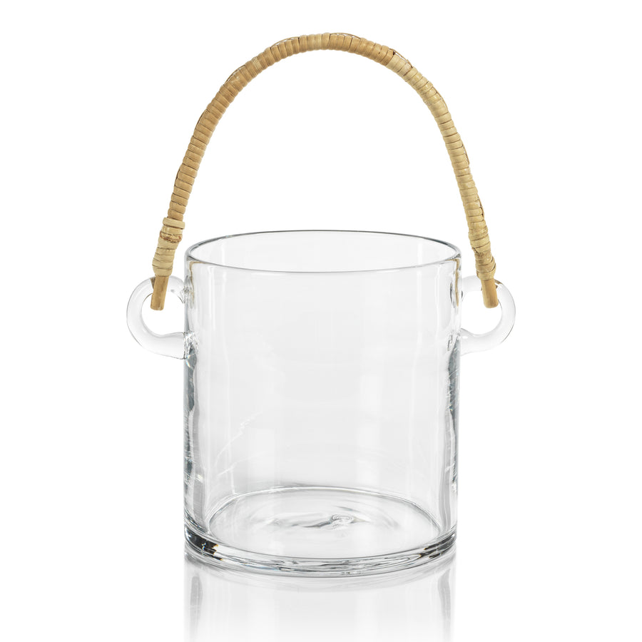 Byblos Glass Ice Bucket/Cooler w/Rattan Handle