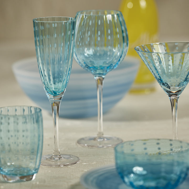 Portofino White Dot Glassware - Aqua Blue
