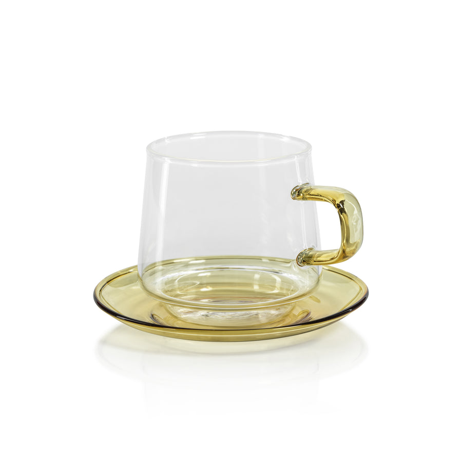 Baglioni Glass Tea and Coffee Cup w/Saucer Set - Drinkware by Carlyle Avenue