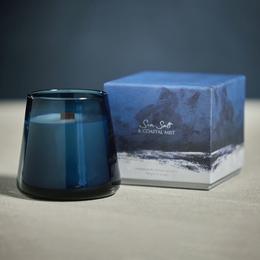 Navy Blue Glass Candle Jar w/Wood Wick