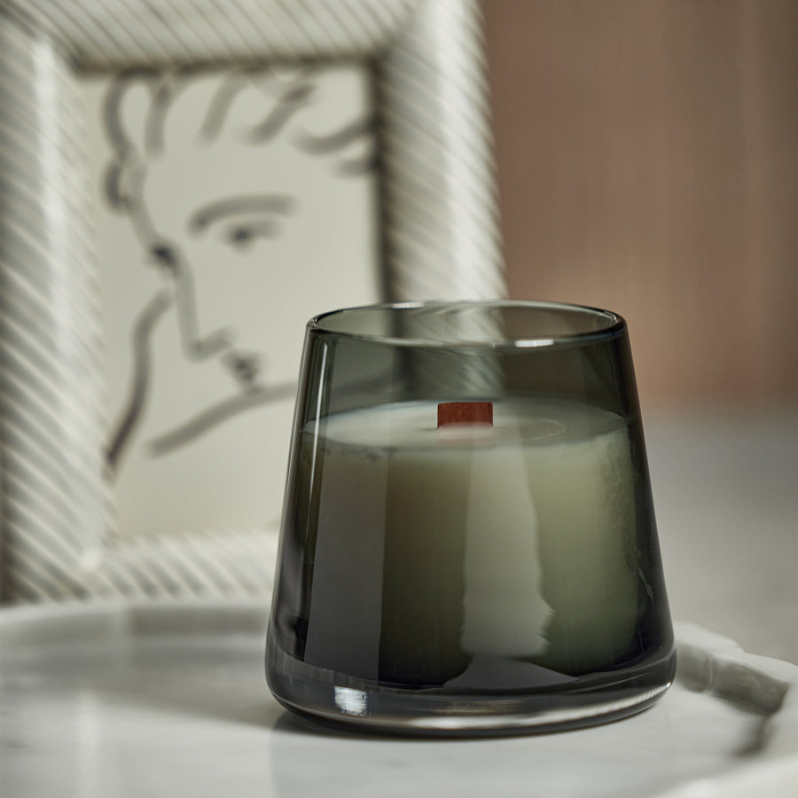 Smoke Glass Candle Jar w/Wood Wick