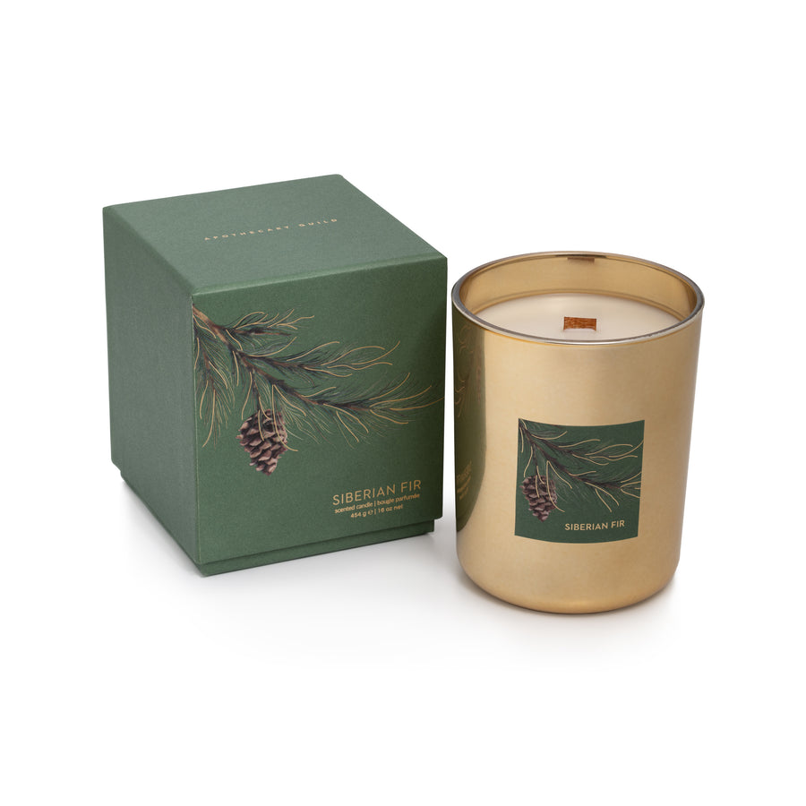 Gold Wood Wick Candle in Gift Box - Siberian Fir - Candles by Carlyle Avenue
