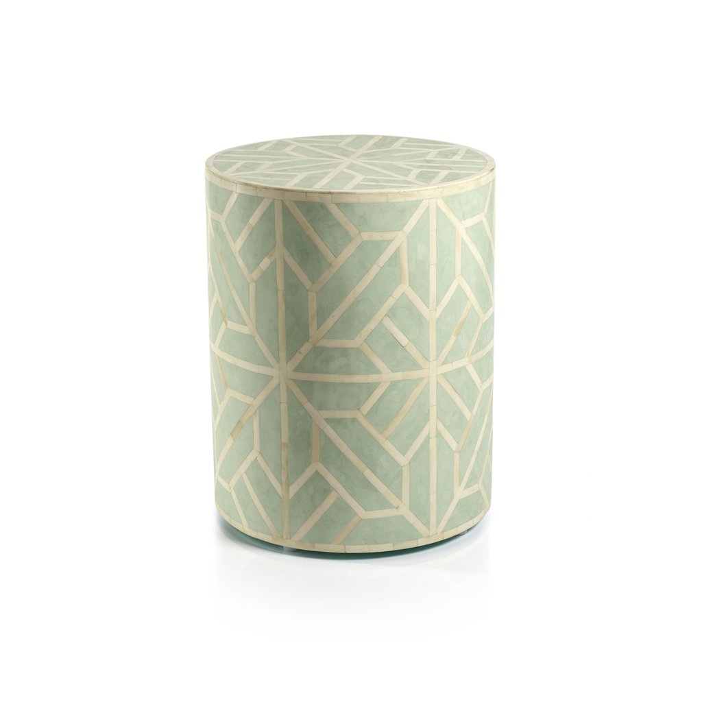 Bone Inlay Geometric Round Stool - Furniture by Carlyle Avenue
