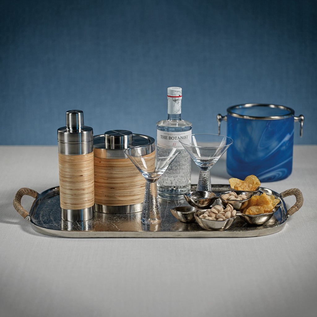 Mendocino Aluminum Tray with Rattan Wrapped Handles - Tray by Carlyle Avenue