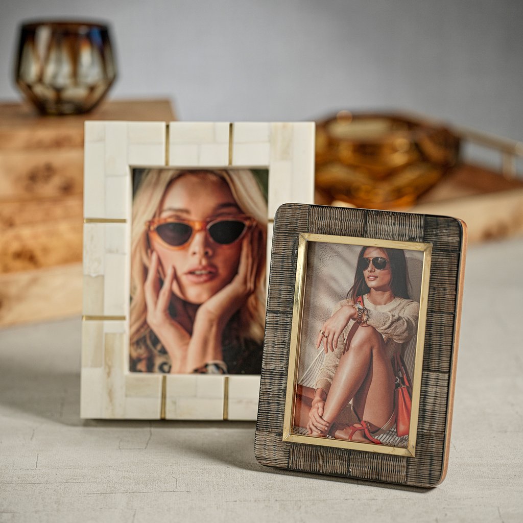 St. Ives Bone Inlaid Photo Frame with Brass Trim - Natural - Picture Frames by Carlyle Avenue