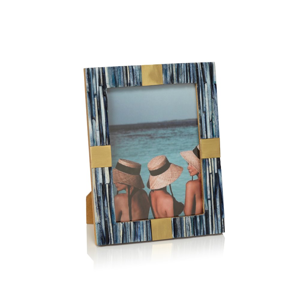 Palermo Blue Bone Inlay Photo Frame w/Brass Trim - Picture Frames by Carlyle Avenue
