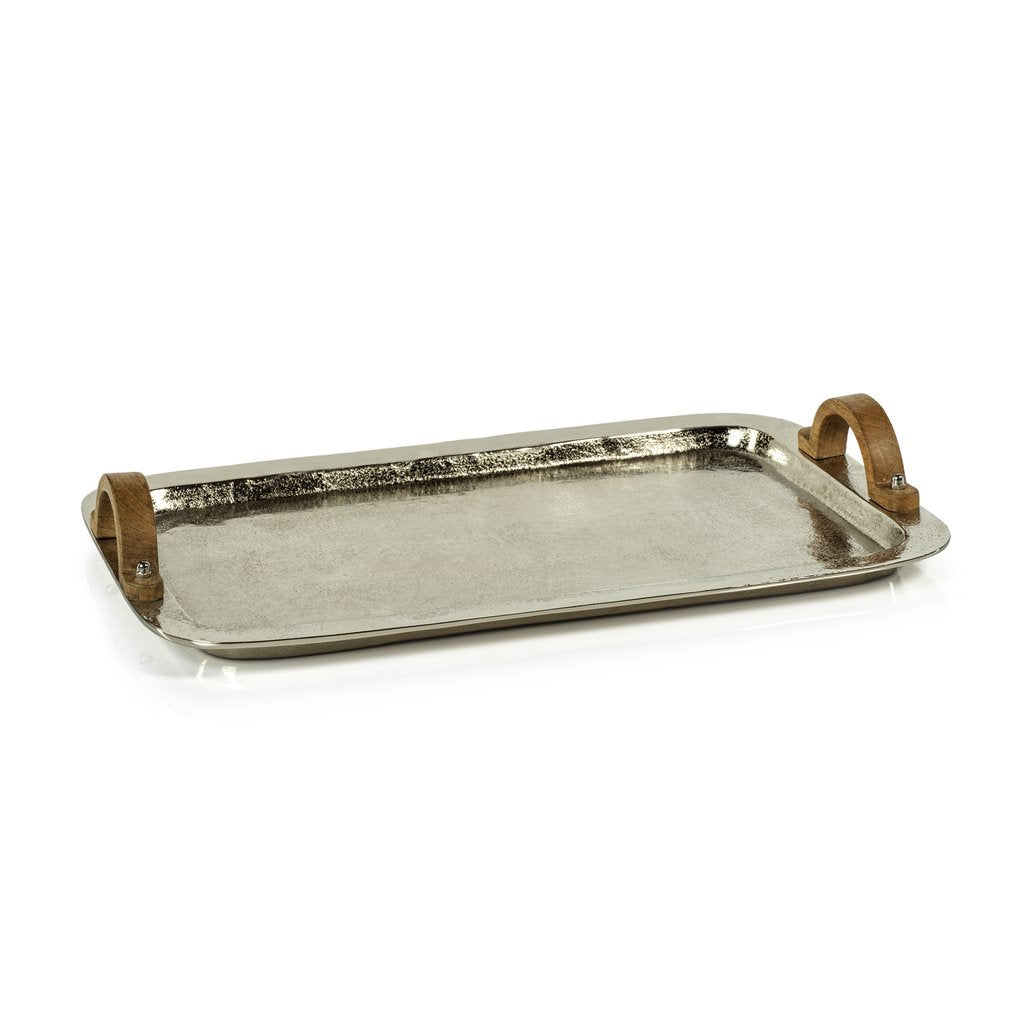 Barcelona Nickel Aluminum Tray w/Wooden Handles - Trays by Carlyle Avenue