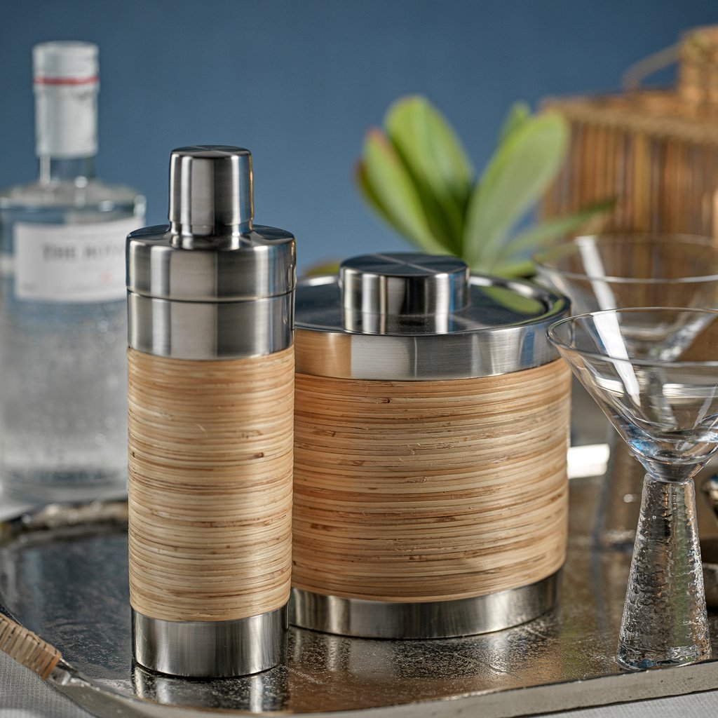 Rattan and Steel Cocktail Shaker
