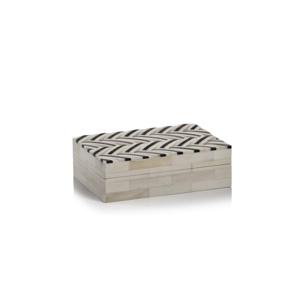 Capuchin Ivory Bone & Shagrin Braided Box - Brown & White - Boxes by Carlyle Avenue