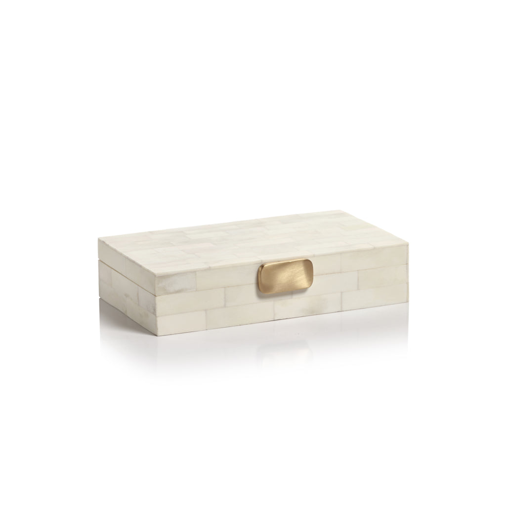White Bone Design Box w/Brass Knob - Boxes by Carlyle Avenue