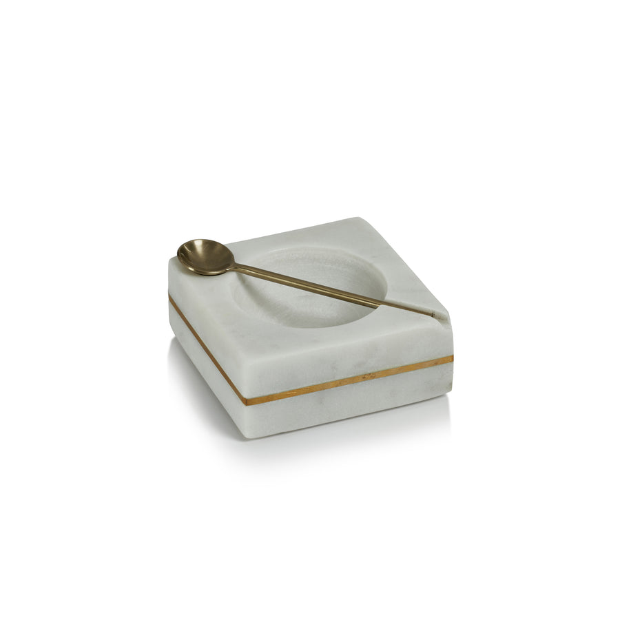 Marble Square Salt & Pepper Bowl w/Spoon - Salt & Pepper Shakers by Carlyle Avenue