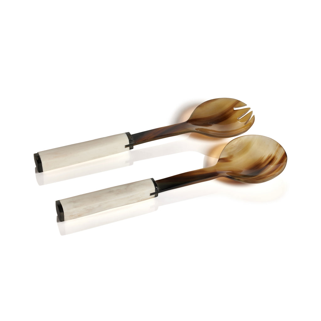 Variegated Horn with Bone Handle Salad Server Set - Tableware by Carlyle Avenue