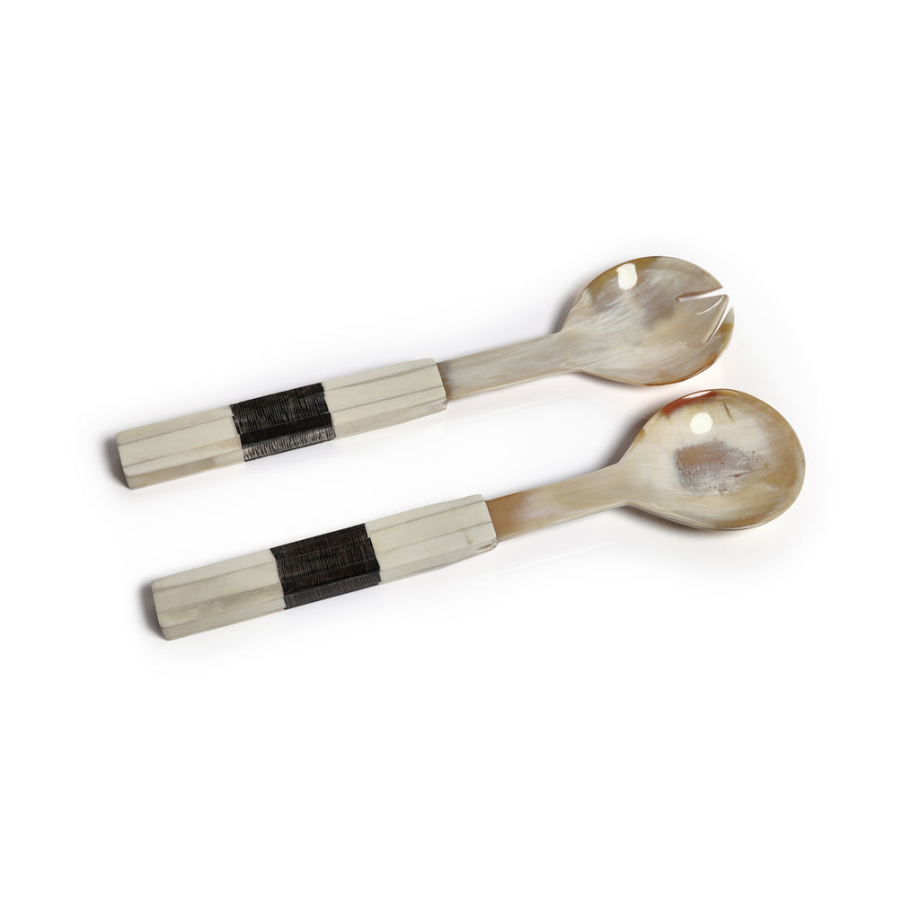 Variegated Horn w/Bone Etched Handle Salad Servers - Light - Tableware by Carlyle Avenue