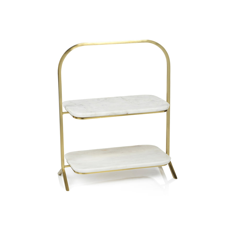 Madeleine Marble Two-Tier Stand - Gold & White Marble - Serveware by Carlyle Avenue