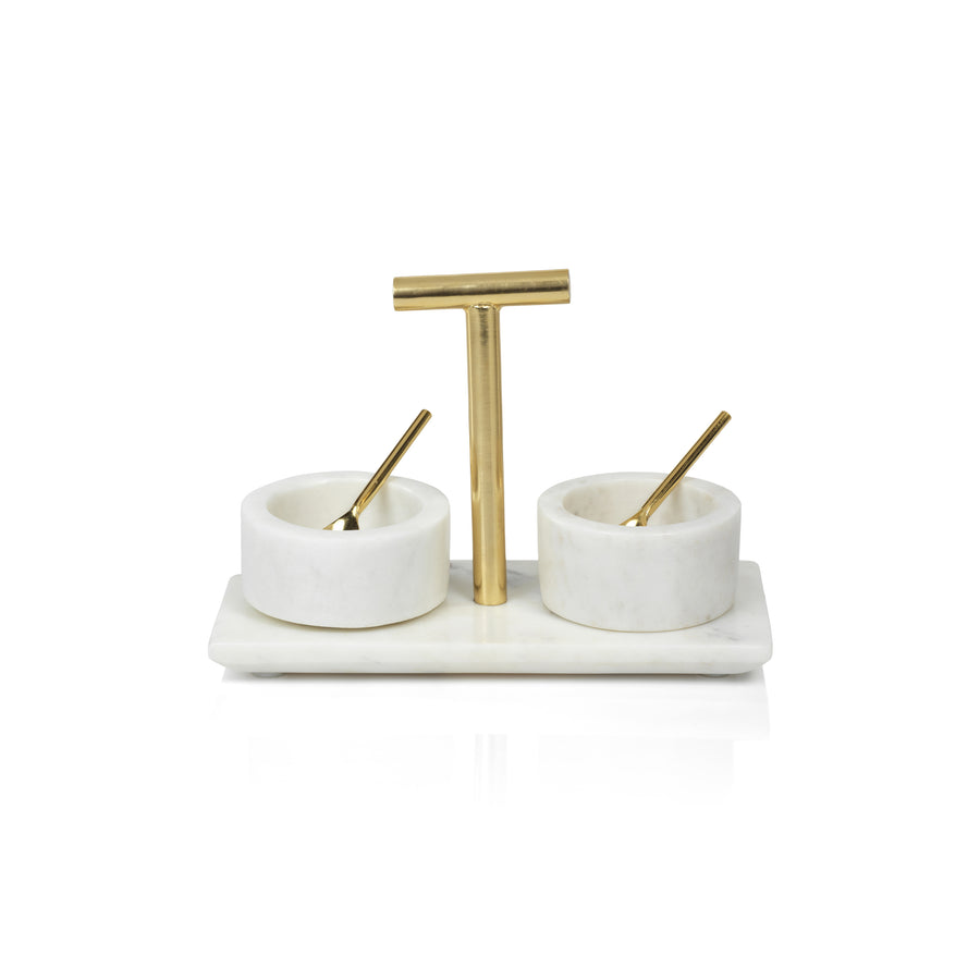 Marble Condiment Set of 2 Bowls w/Spoons