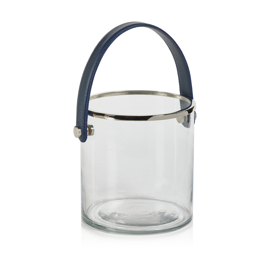 Laguna Glass, Nickel & Leather Ice Bucket - Ice Bucket by Carlyle Avenue