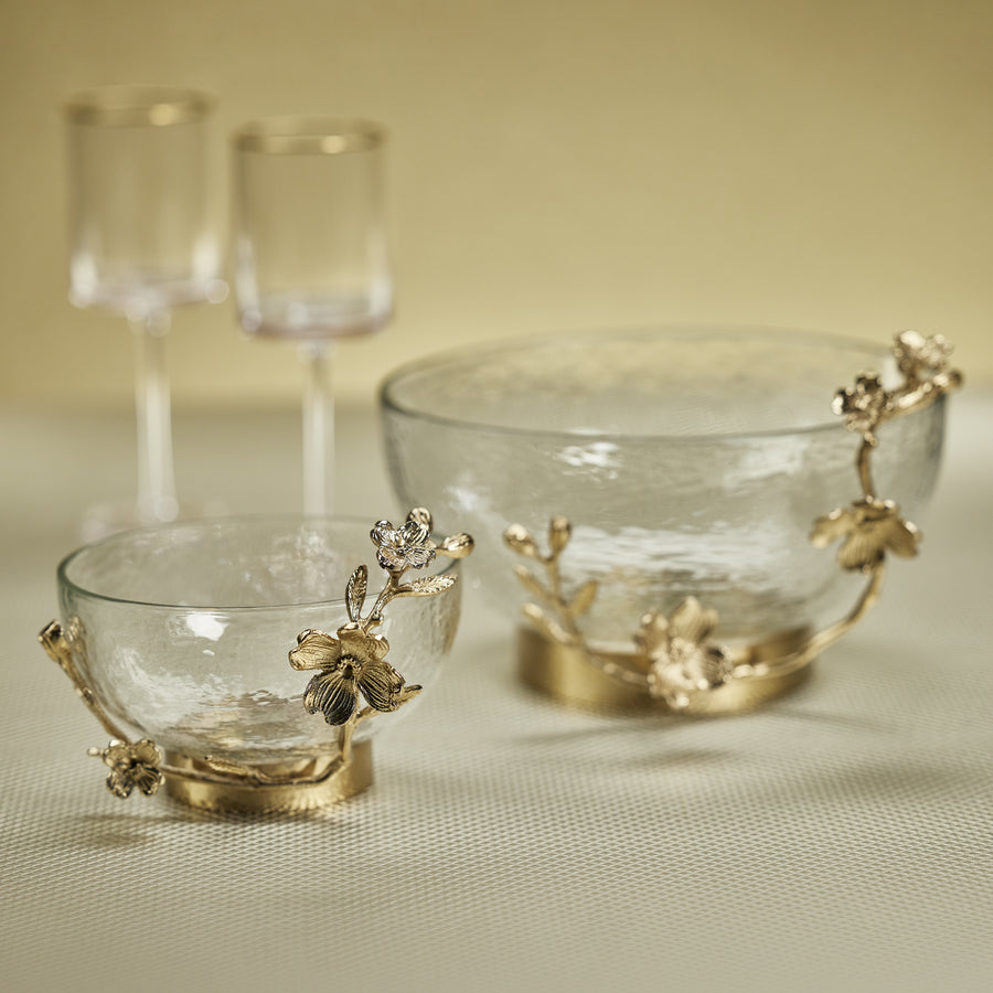 Tavolo Hammered Glass Bowl w/Gold Floral Trim