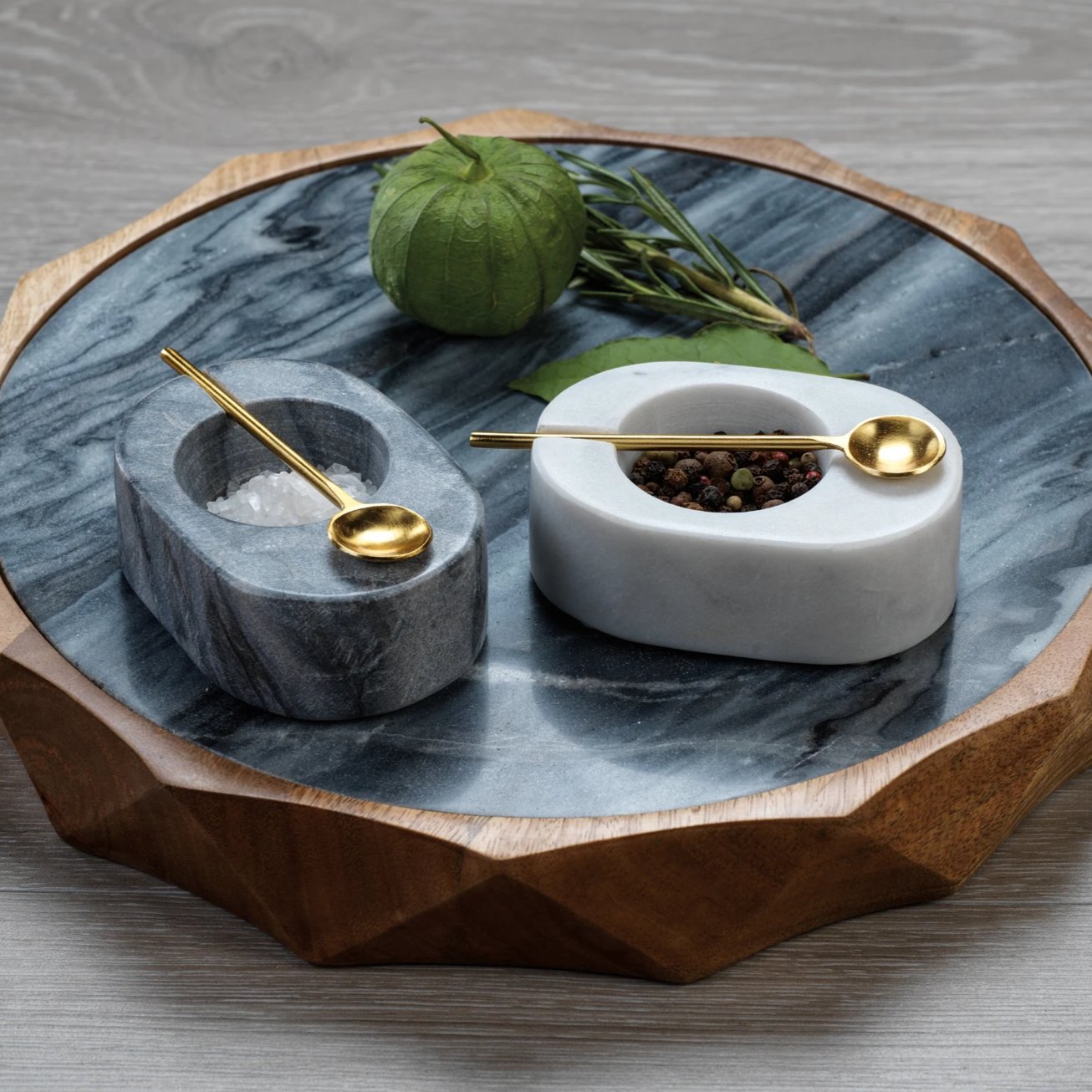 Tuscan Marble Salt & Pepper Bowl with Gold Spoon - CARLYLE AVENUE