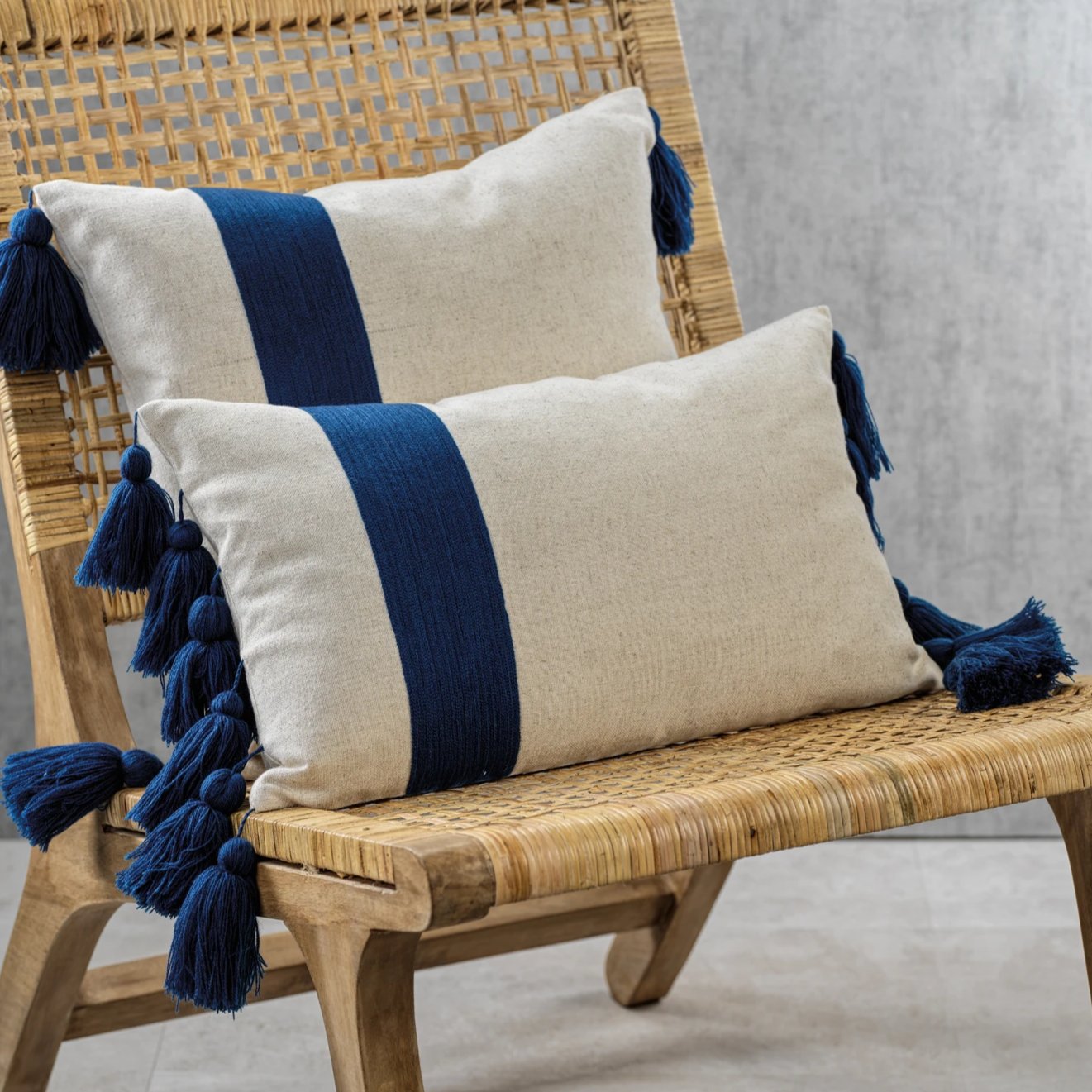 Polignano Embroidered Throw Pillow w/Tassels - Navy - CARLYLE AVENUE