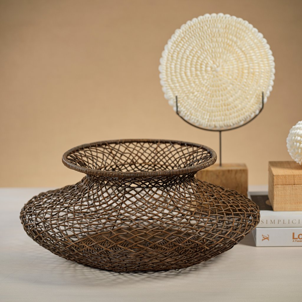 Bastide Loose Weave Rattan Basket/Vase - Light Brown