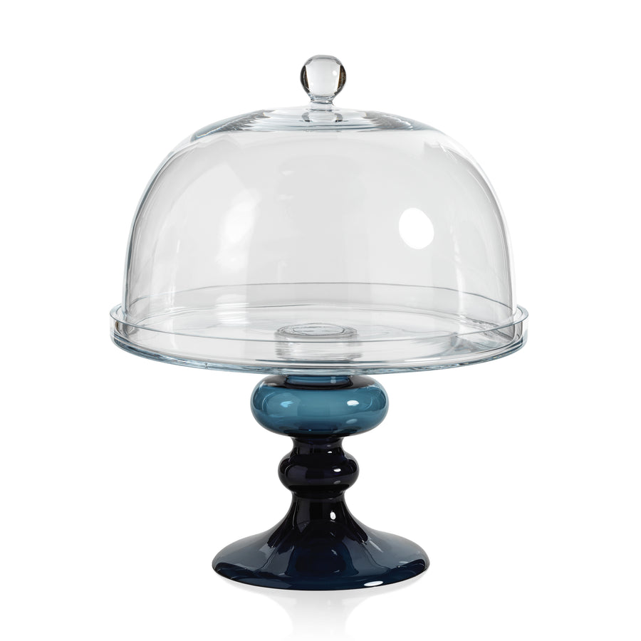 Tropezana Glass Cake Stand - Blue Base - Serveware by Carlyle Avenue