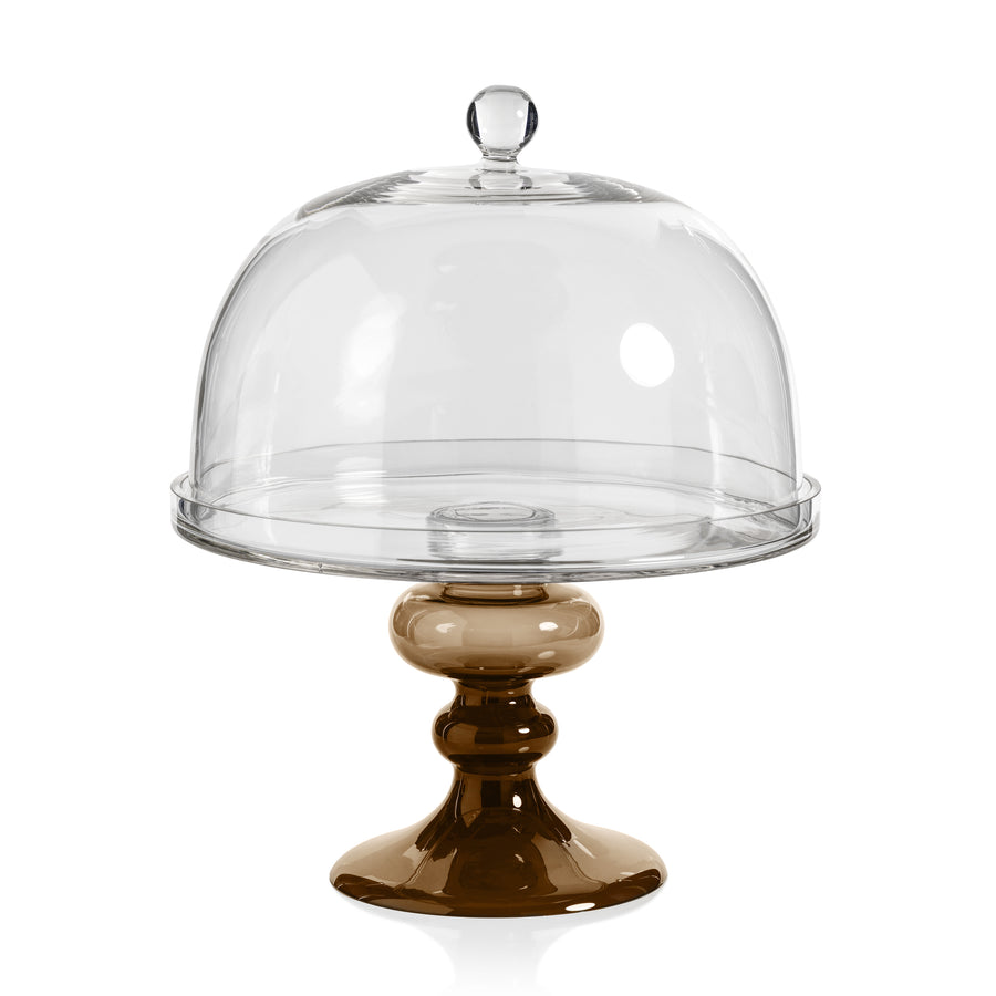 Tropezana Glass Cake Stand - Taupe Base - Serveware by Carlyle Avenue