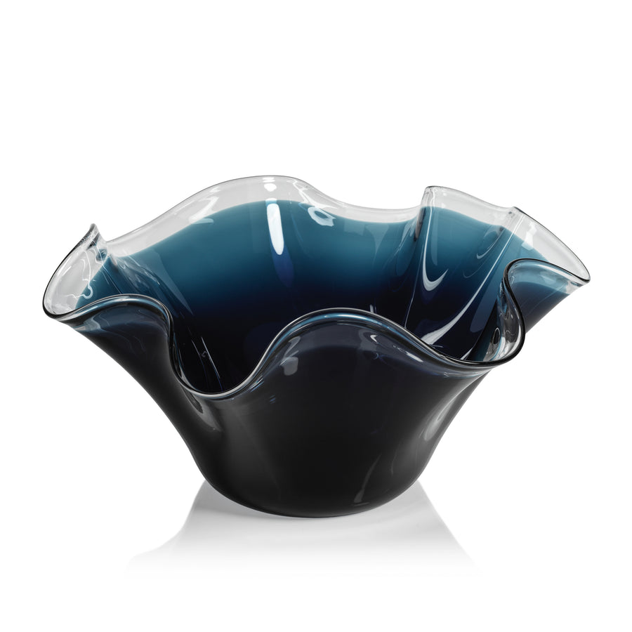 Tropezana Tall Wave Glass Bowl - Blue - 16.25 in - Bowls by Carlyle Avenue