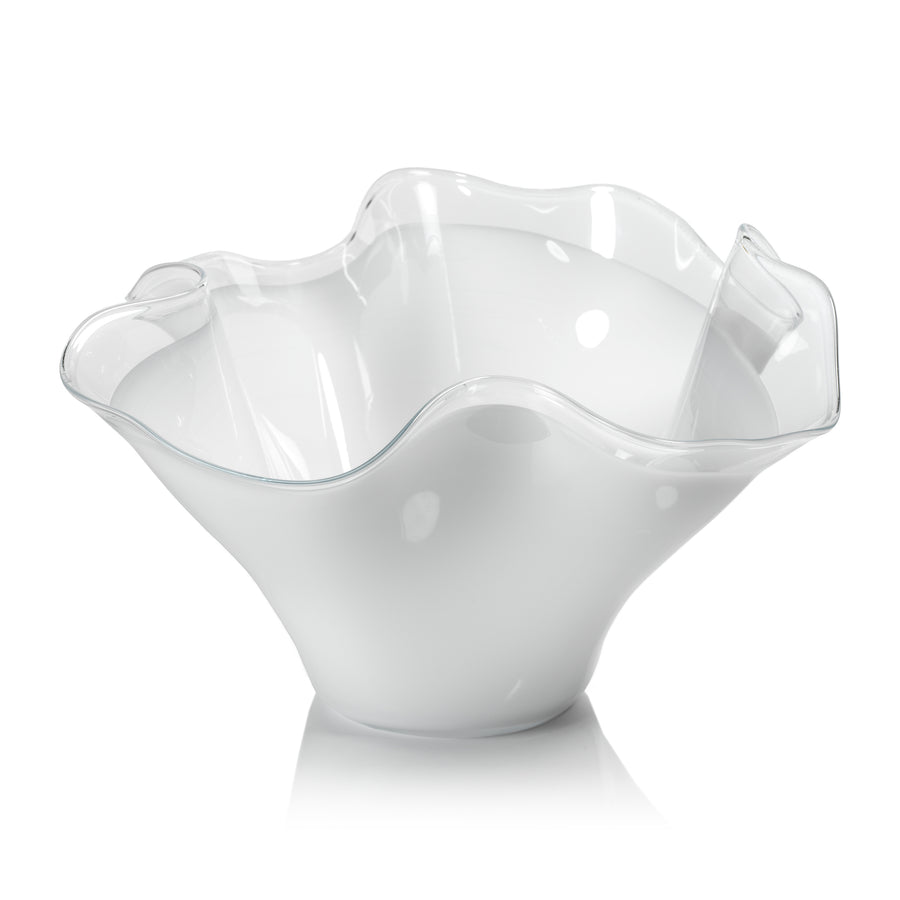 Tropezana Tall Wave Glass Bowl - White - 16.25 in - Bowls by Carlyle Avenue