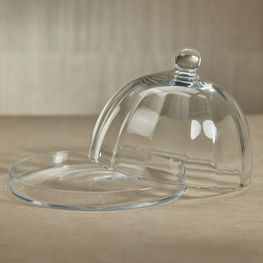 Loulou Optic Pastry Glass Plate with Cloche - Serveware by Carlyle Avenue