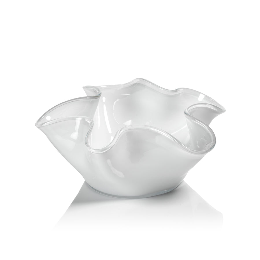 Tropezana Tall Wave Glass Bowl - White - 12 in - Bowls by Carlyle Avenue