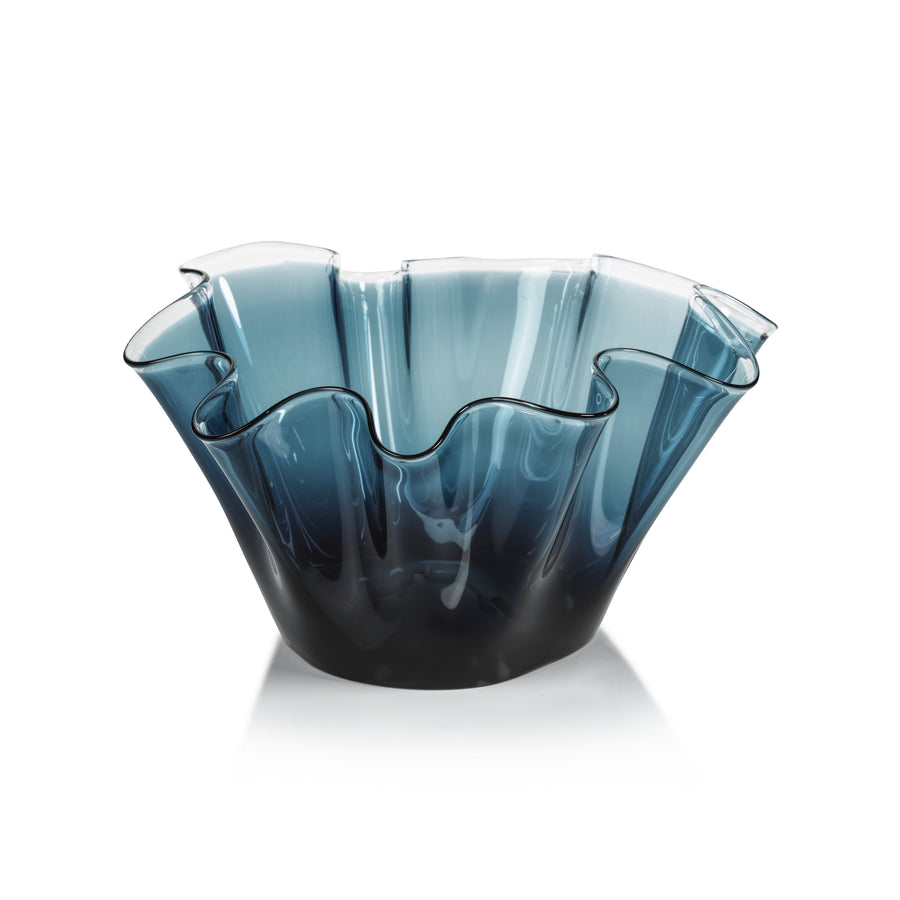Tropezana Tall Wave Glass Bowl - Blue - 12 in - Bowls by Carlyle Avenue