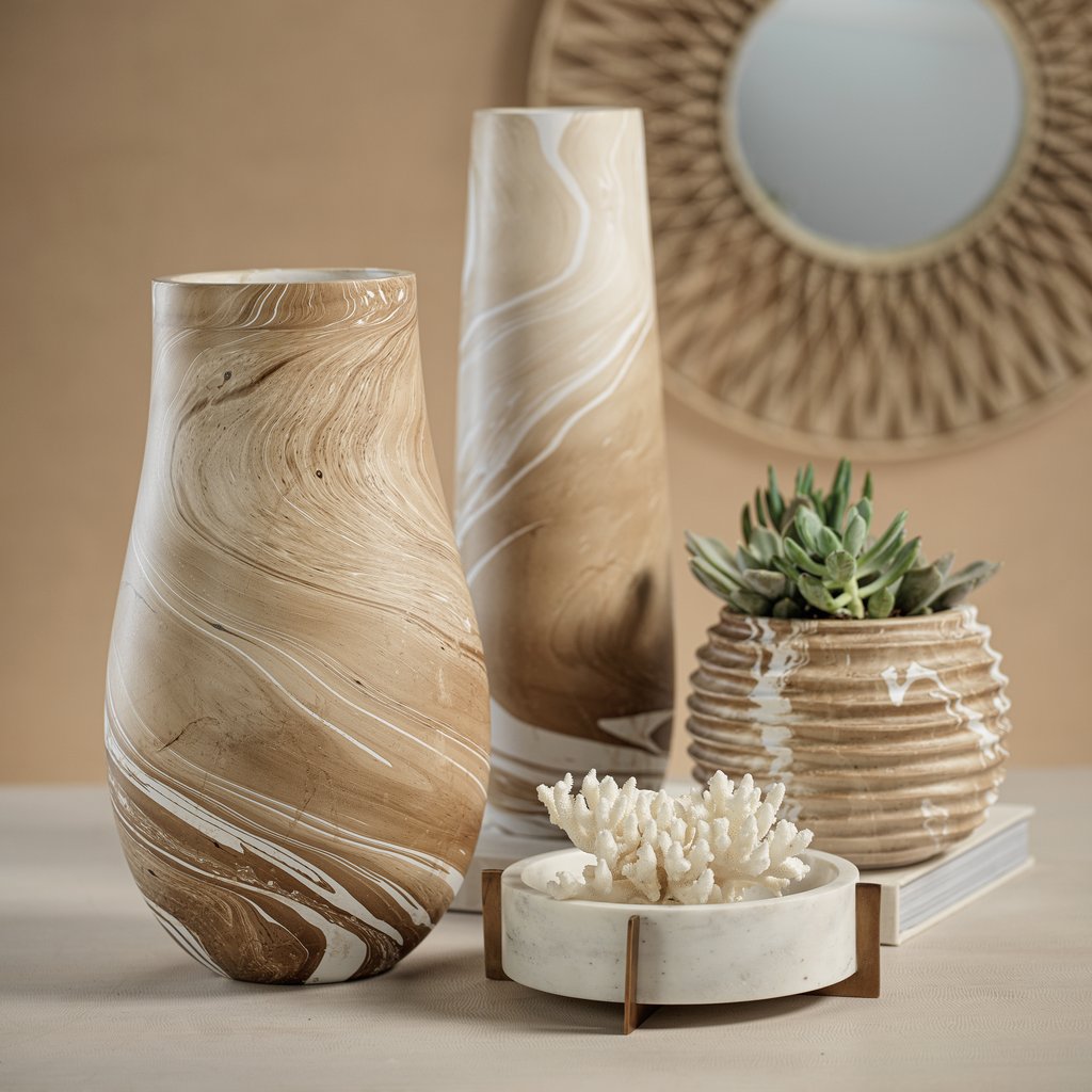 Natural Latte Mango Wood Marbleized Vase
