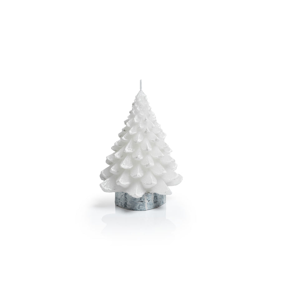 Tree Candle on Wax Birch Base - White