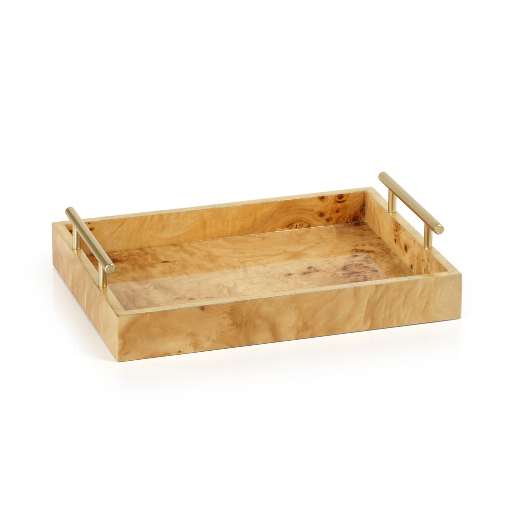 Leiden Burlwood Rectangular Tray with Gold Handles - Medium - Tray by Carlyle Avenue