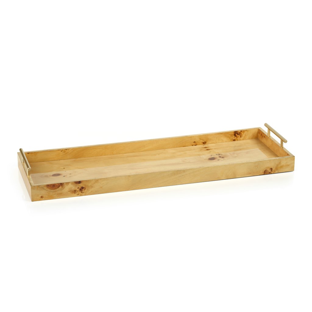 Leiden Burlwood Rectangular Tray with Gold Handles - Large - Tray by Carlyle Avenue