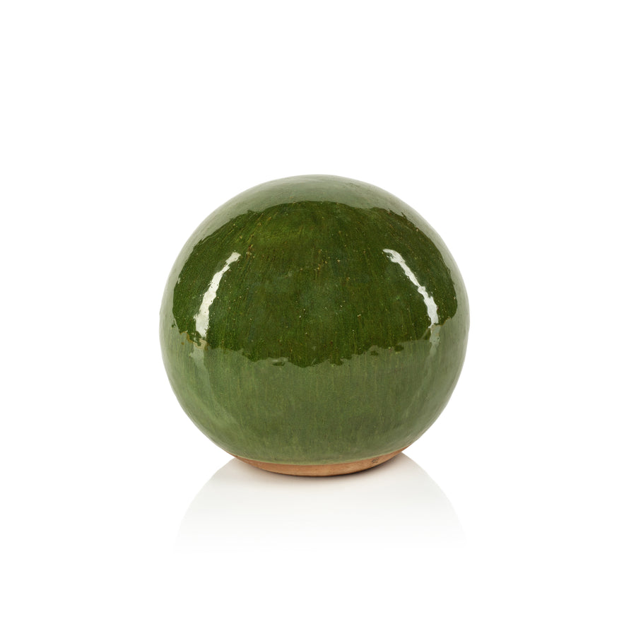 du-Rhône Green Glazed Stoneware Decorative Ball