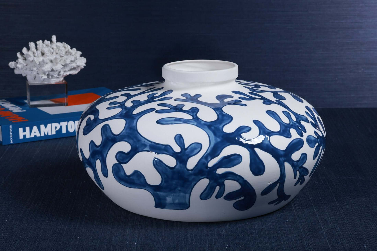 Coastal Summer ceramic vase with coral design, perfect for enhancing beachside dining and decor.