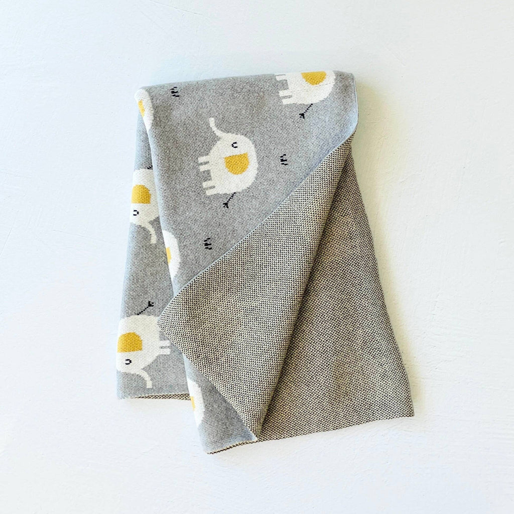 Elephant - Organic Cotton Jacquard Sweater Knit Baby Blanket - Baby Blanket by Carlyle Avenue