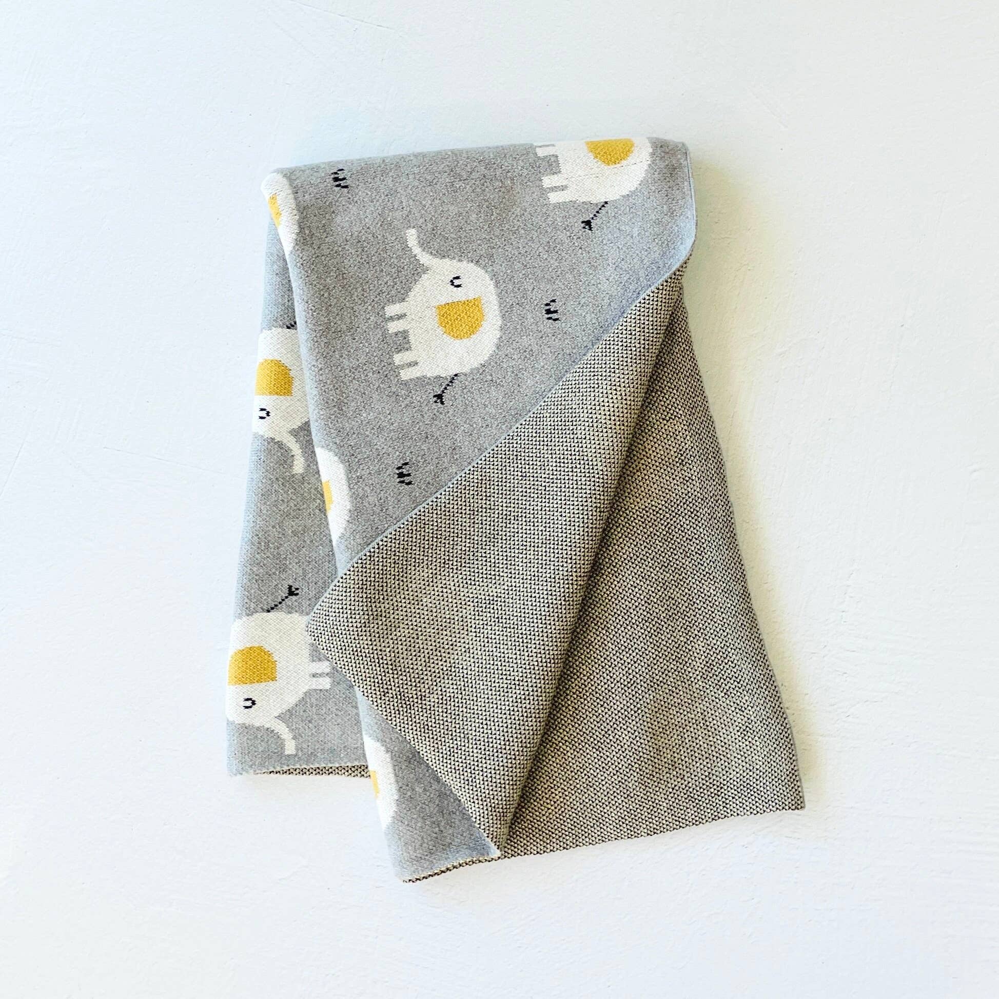 Elephant - Organic Cotton Jacquard Sweater Knit Baby Blanket - Baby Blanket by Carlyle Avenue
