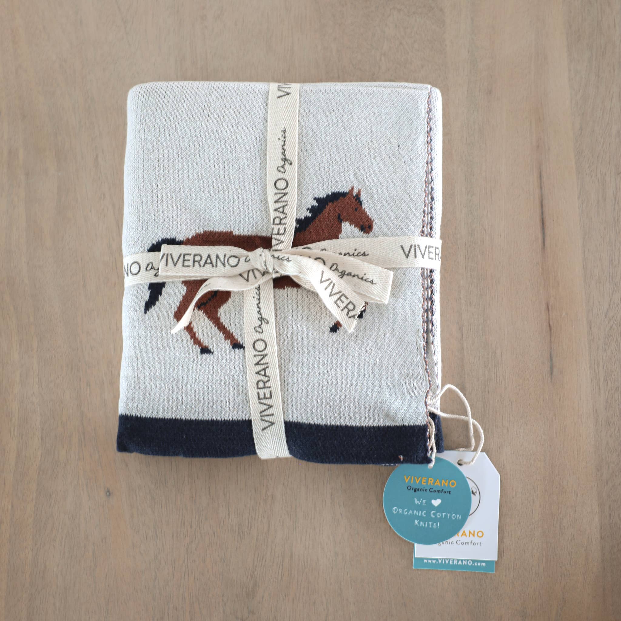 Horse - Organic Cotton Jacquard Sweater Knit Baby Blanket -  by Carlyle Avenue
