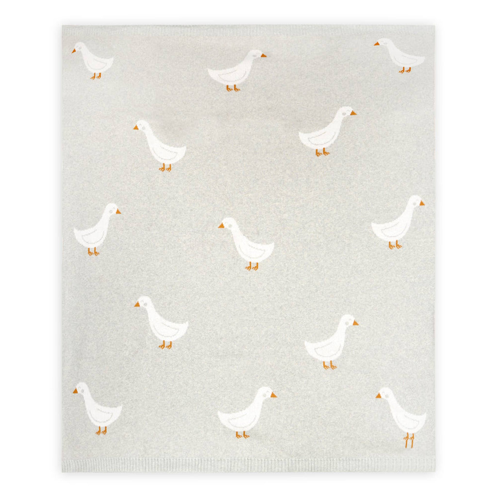 Duck Waddle - Organic Jacquard Knit Baby Blankets featuring adorable duck motif on soft background.