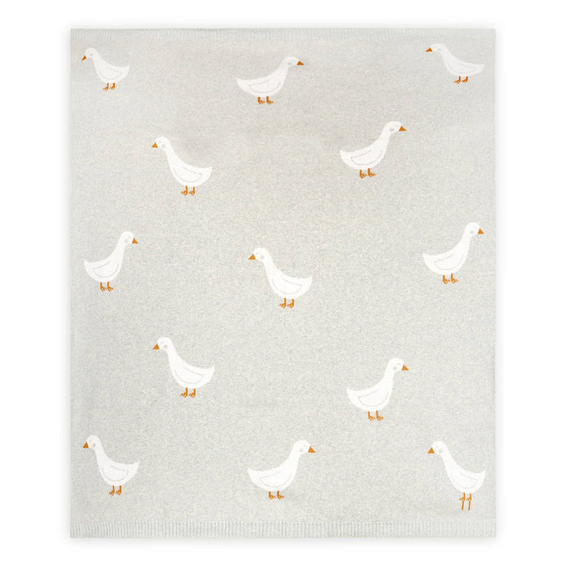 Duck Waddle - Organic Jacquard Knit Baby Blankets featuring adorable duck motif on soft background.