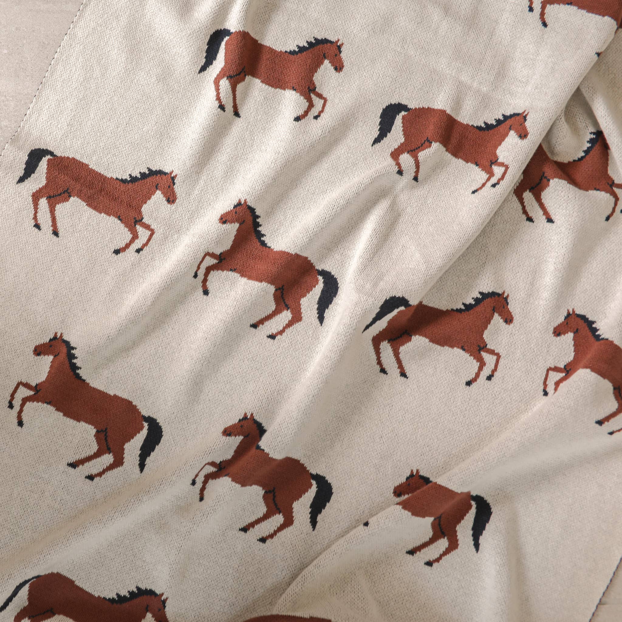 Horse - Organic Cotton Jacquard Sweater Knit Baby Blanket -  by Carlyle Avenue