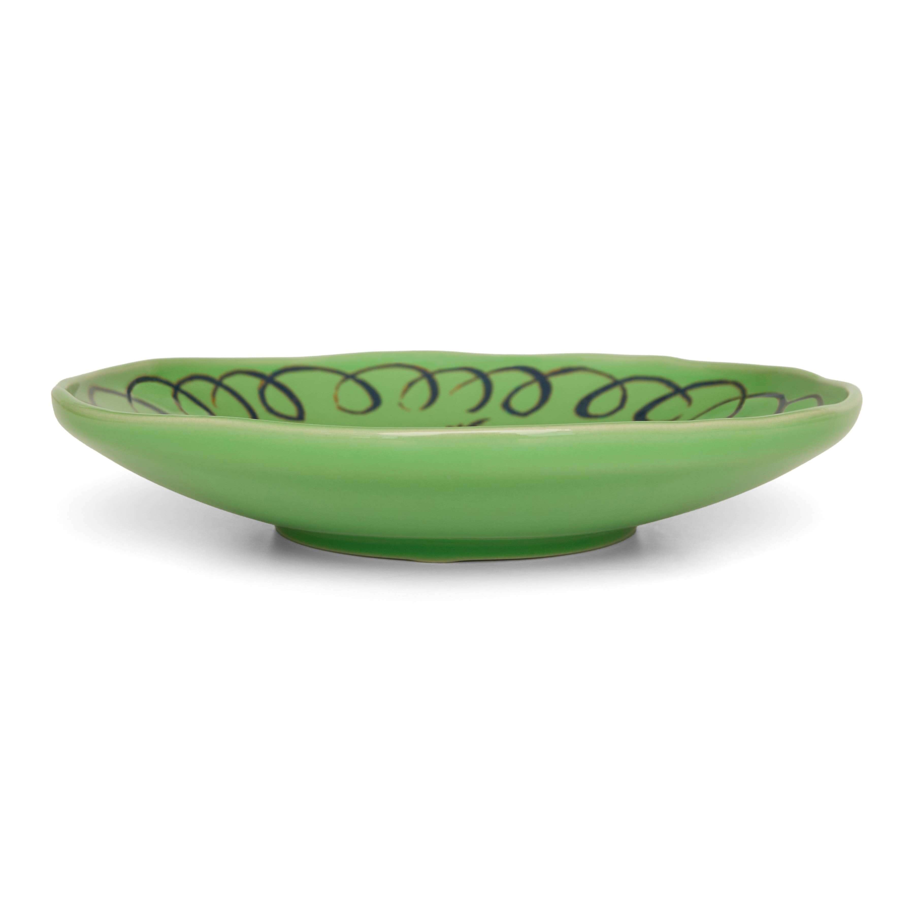 Amalfi Dessert Plate Green - 9.1" Diameter, vibrant green ceramic plate with hand-painted design, perfect for serving desserts.