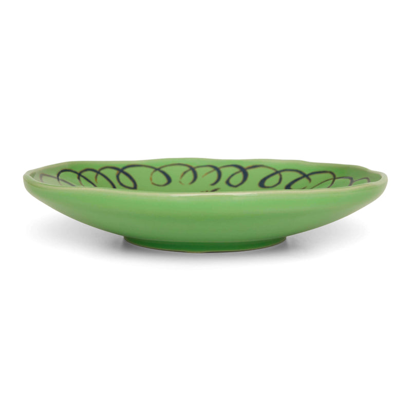 Amalfi Dessert Plate Green - 9.1" Diameter, vibrant green ceramic plate with hand-painted design, perfect for serving desserts.