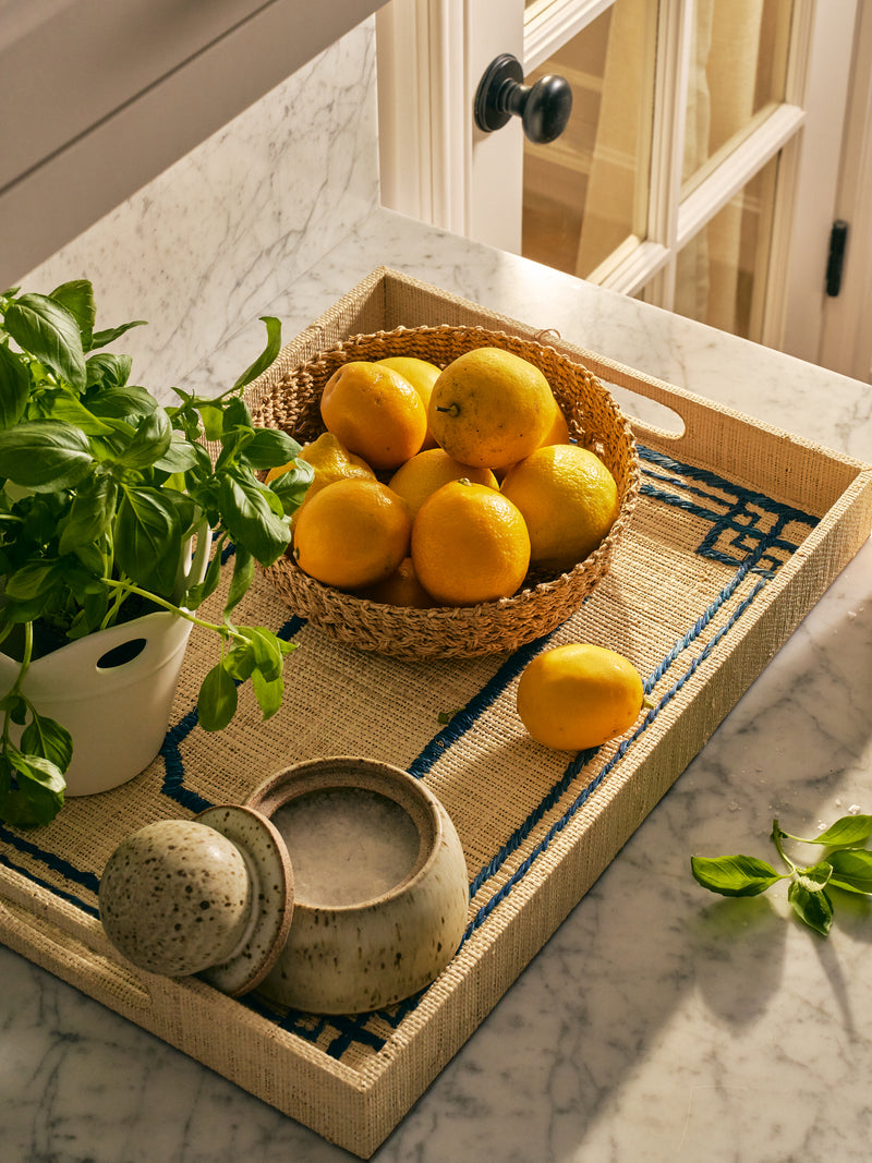 Pattern Natural Fiber Raffia Serving Tray - Trays by Carlyle Avenue