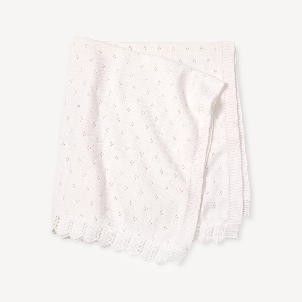 Dove White Classic Pointelle Knit Baby Blanket (Organic)