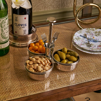 Basso Condiment Trio w/ Cocktail Pick Holder - Polished Nickel - Serveware by Carlyle Avenue